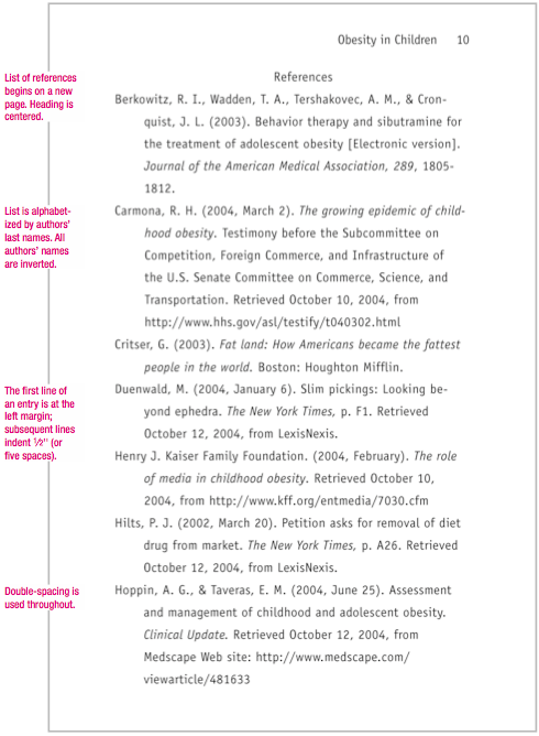 Apa style paper sample reference page