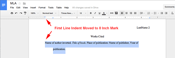 creating hanging indent google docs