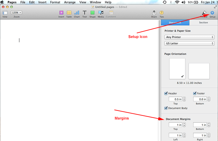 how do i change margins in pages for mac