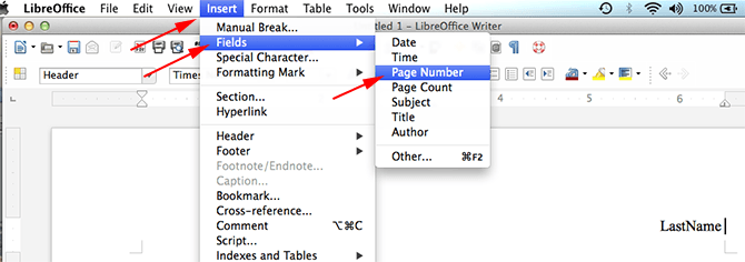 page numbers libreoffice