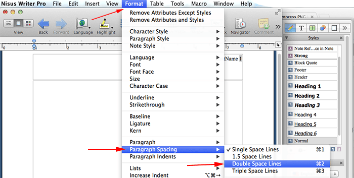 nisus writer pro set margins