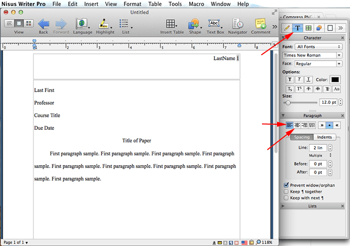 adding page numbers in nisus writer pro