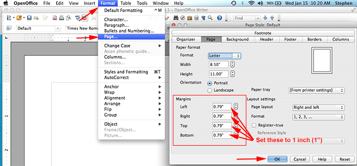 openoffice draw set default font size