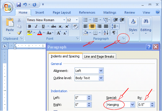 How to make a hanging indent on word for machine